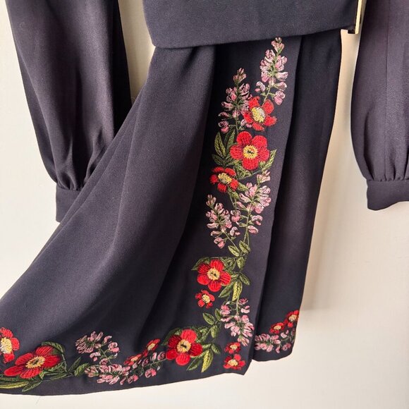 Ted Baker Long Sleeve Belted Floral Embroidered Dress Navy - Picture 7 of 14